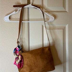 BRAND NEW 1 Of A Kind Caramel Vegan Suede Shoulder Bag with embellishment